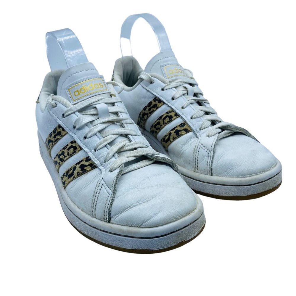 Adidas Animal Cheetah Print Grand Court Tennis Sneakers Shoes Women 6.5 Leather